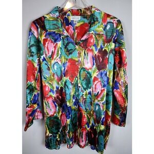 Coldwater Creek Womens‎ Sz L Artsy Floral Long Sleeve Button Up Top Oversized